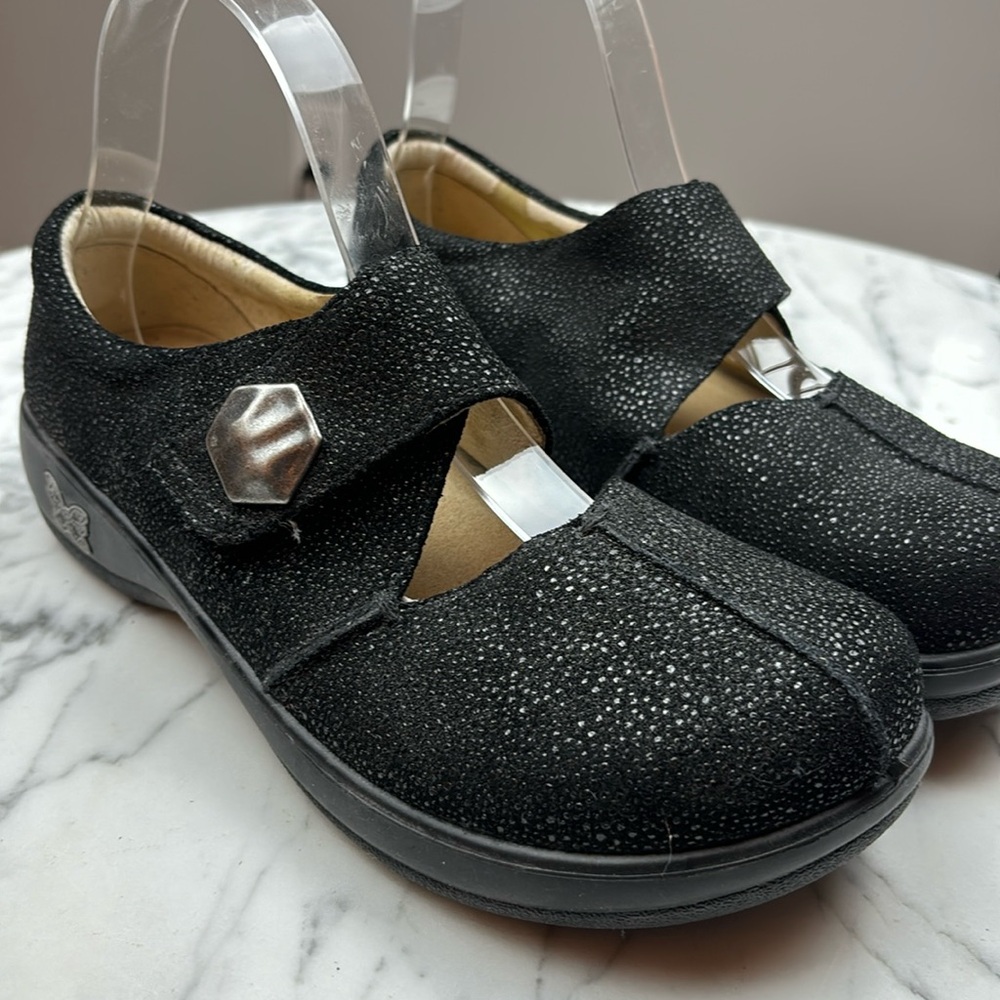 ALEGRIA BLACK SHIMMER MARY JANE CLOGS LEATHER SIZE 37, 6.5